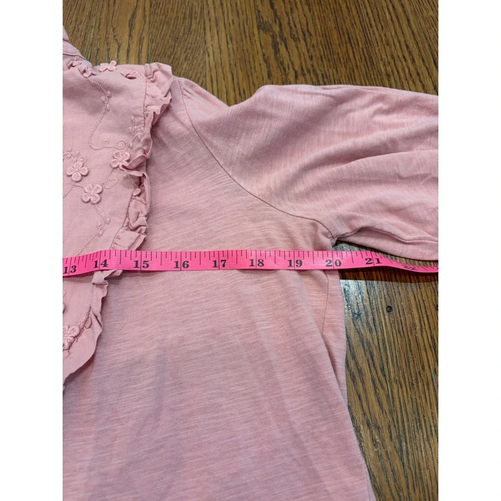 Boden Pink Embroidered Ruffle Bib Long Sleeve Slub Jersey Top Womens 8